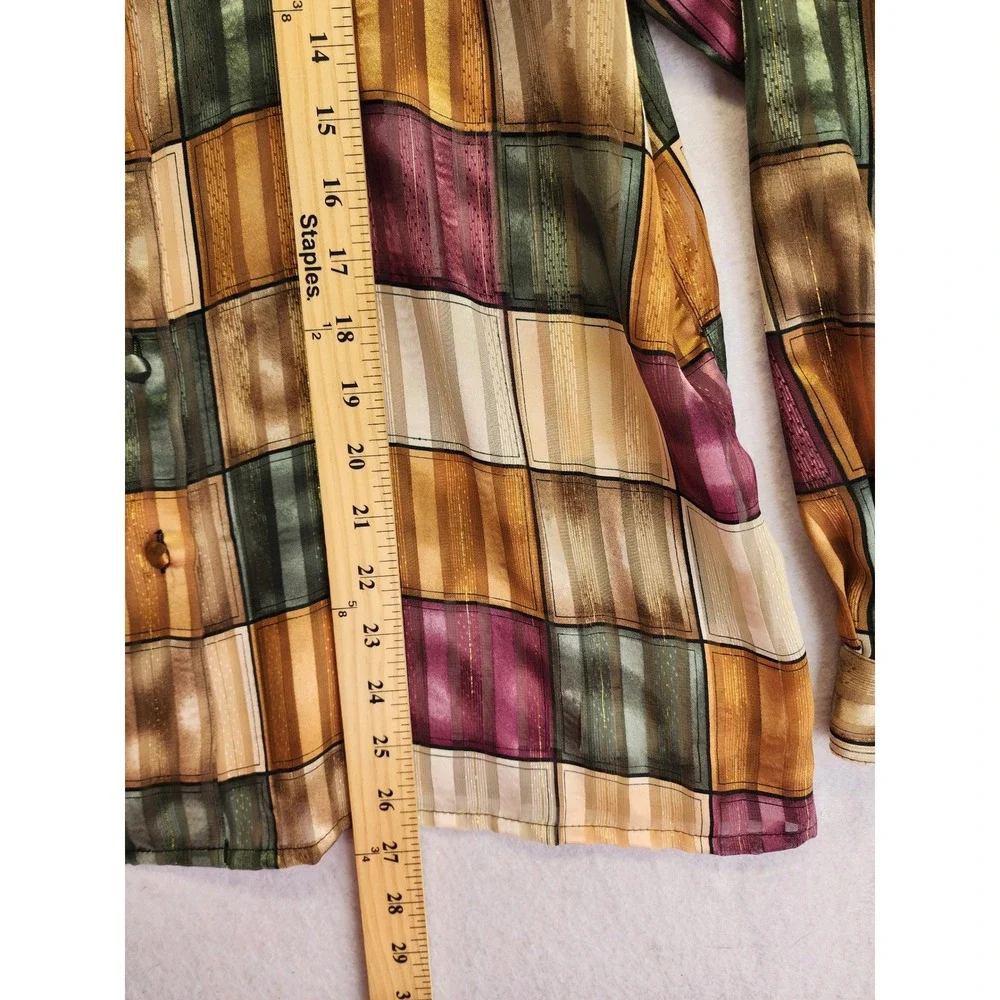 Yves St Clair Vintage Geometric Patchwork Metallic Lurex Button Down Shirt 16
